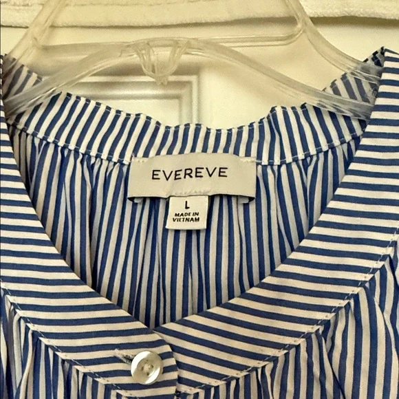 Evereve Navy & White Stripe Cap Sleeve Button Down Top 100% cotton - Size Large - Picture 2 of 6